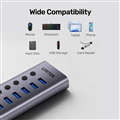 Hub Chia USB 7 Cổng Có Công Tắc UNITEK H1314A01-EU, Kèm nguồn 12V2A cao cấp
