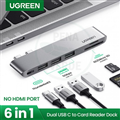 Hub USB - C cho MacBook 2 cổng USB-C ra 3 cổng USB3.0-A+SD+TF+PD Ugreen 60560