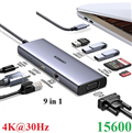 Hub USB C sang 3 USB 3.0 A+HDMI+VGA+RJ45 Gigabit+SD/TF+PD 4K@30Hz with PD CM498 