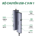 Hub USB C sang 3 USB 3.0 A+HDMI+VGA+RJ45 Gigabit+SD/TF+PD 4K@30Hz with PD CM498 