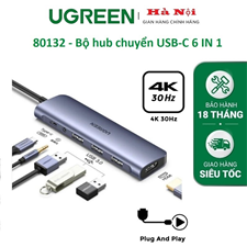 80132 - Bộ Hub chuyển USB-C 6 in 1 (HDMI+3*USB 3.0 A+ AUX3.5mm+PD sạc typeC) Ugreen