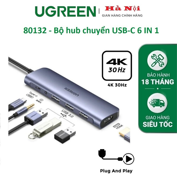 Hub Type C Ugreen 50629 4 in 1 type C ra 3xUSB 3.0, 1x HDMI  8K@30Hz,4K@120Hz