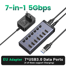 Bộ chia 7 cổng USB 3.0 tốc độ 5Gbps vỏ nhôm, (kèm nguồn 12V2A-EU) 90307 cao cấp