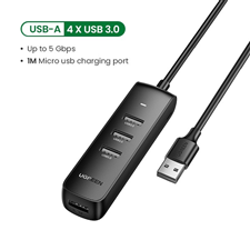Bộ chia USB 3.0 ra 4 cổng dài 1M Ugreen 80657 (Micro USB cấp nguồn) Black