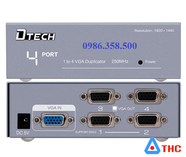 Bộ chia VGA 1 ra 4 DTech 250 Mhz DT7254