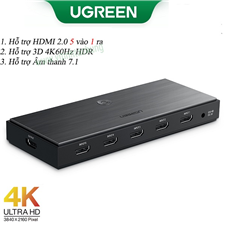 Bộ chuyển mạch 5 vào 1 ra HDMI 2.0 hỗ trợ 4K/60Hz chính hãng Ugreen 50710US cao cấp