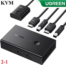 Bộ chuyển tín hiệu 2 CPU dùng 1 màn hình KVM Switch HDMI 2.0, USB 4K@60Hz Ugreen 15166 cao cấp