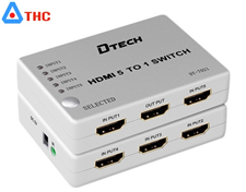 Bộ gộp HDMI 5 vào 1 ra Dtech + Điều khiển