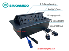 Bộ Ổ điện âm bàn họp đa năng Sinoamigo STS-201GST-B (Balck) cao cấp