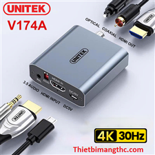 Bộ tách âm thanh HDMI ra HDMI kèm Audio 3.5mm, Coaxial, Optical (SPDIF) Unitek V174A, hỗ trợ 4K30Hz