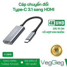 Cáp chuyển đổi Type C 3.1 sang HDMI dài 15cm VegGieg - V-Z915