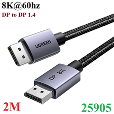 Cáp Displayport sang Displayport 1.4 hỗ trợ 8K@60Hz 4K@240Hz dài 2M Ugreen 25905 cao cấp