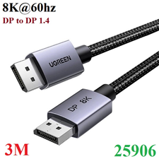 Cáp Displayport sang Displayport 1.4 hỗ trợ 8K@60Hz 4K@240Hz dài 3M Ugreen 25906 cao cấp