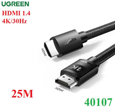 Cáp HDMI 1.4 dài 25M Ugreen 40107 bọc nylon cấp 4K@30hz