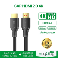 Cáp HDMI 2.0 dài 10m VegGieg V-H111 hỗ trợ 4K@60Hz, 3084 x 2160, 3D, HDR, ARC cao cấp