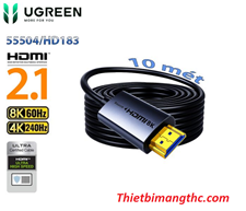 Cáp HDMI 2.1 sợi quang AOC 10m Ugreen 55504 HD183 Chuẩn 8K@60Hz, 4K@240Hz, 48Gbps cao cấp