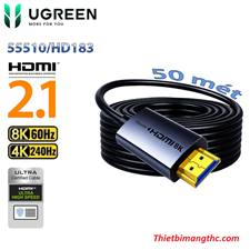 Cáp HDMI 2.1 Sợi quang AOC 50m Ugreen HD183 55510 hỗ trợ 8K@60Hz, 4K@240Hz, 48Gbps cao cấp