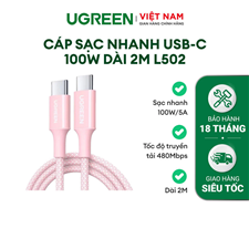 Cáp sạc nhanh 100W/5A USB-C sang USB -C dài 2M Ugreen L502 35252 cao cấp (màu hồng) cao cấp
