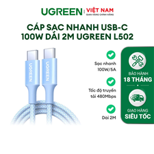 Cáp sạc nhanh 100W/5A USB-C sang USB -C dài 2M Ugreen L502 65254 cao cấp (Blue) cao cấp
