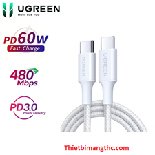 Cáp sạc nhanh USB-C sang USB-C PD 60W (20V/3A) dài 2M Ugreen L501 35219 (White) cao cấp