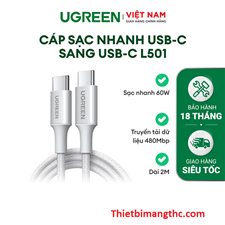 Cáp sạc nhanh USB-C sang USB-C PD 60W (20V/3A) dài 2M Ugreen L501 65248 (Titan) cao cấp