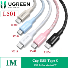Cáp sạc nhanh USB-C sang USB-C PD 60W dài 1M Ugreen L501 35465 (Titanium) cao cấp