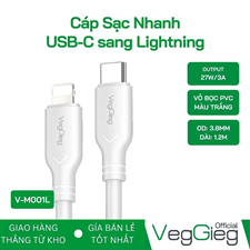 Cáp Sạc Nhanh VegGieg USB-C sang Lightning cho iPhone Màu Trắng - V-M001L chính hãng