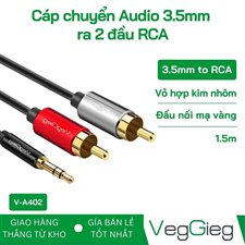 Cáp VEGGIEG V-A402 Audio 3.5mm ra 2 đầu RCA cao cấp