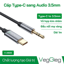 Cáp VEGGIEG V-A600 Type C sang Audio DC 3.5mm cao cấp