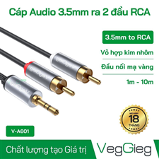 Cáp VEGGIEG V-A601 Audio 3.5mm ra 2 đầu RCA dài 1,5m chính hãng