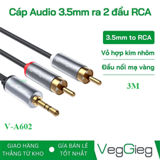 Cáp VEGGIEG V-A602 Audio 3.5mm ra 2 đầu RCA dài 3m chính hãng