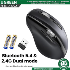 Chuột không dây Bluetooth v5.4+ Wirelless 2.4GHz hỗ trợ 5000DPI Ugreen M751 45792 cao cấp