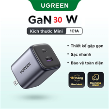 Củ sạc nhanh 2 cổng 30W GaN USB-C+ USB-A hỗ trợ QC4+, PD3.0 Ugreen 65025/X516 cao cấp