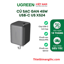 Củ sạc nhanh GaN 45W Type-C hỗ trợ QC4+, PD3.0 Ugreen 65050B (chân dẹt) cao cấp
