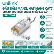 Đầu bấm mạng, hạt mạng cat7 UNILINK bọc nhôm chống nhiễu cao cấp UNI-70001