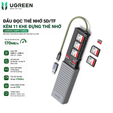 Đầu đọc thẻ nhớ SD/TF giao tiếp USB-A/USB-C kèm 11 khe đựng thẻ nhớ Ugreen 55899