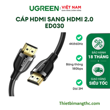 Dây, cáp HDMI 2.0 dài 1m hỗ trợ 4K@60Hz Ugreen 35172 cao cấp