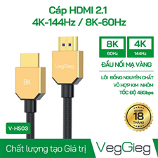 Dây,Cáp HDMI 2.1 dài 1,5M  VEGGIEG V-H503 hỗ trợ 4K144Hz/8K60Hz chính hãng