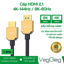 Dây,Cáp HDMI 2.1 dài 5M  VEGGIEG V-H506 hỗ trợ 4K144Hz/8K60Hz chính hãng