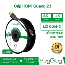 Dây,Cáp HDMI quang 2.1 dài 20M VEGGIEG V-H801 hỗ trợ 8K60Hz