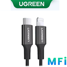 Dây, Cáp sạc, dữ liệu USB-C sang Lightning dài 1M chuẩn MFI Apple, sạc nhanh 3A Ugreen 60751 (Đen)