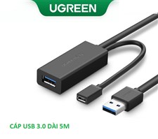 Dây, Cáp USB 3.0 nối dài 5m hỗ trợ nguồn Micro USB Ugreen 20826 cao cấp