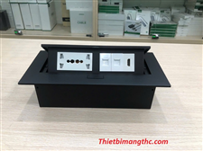 Hộp âm bàn sinoamigo cao cấp STS-212GST-2B Black lắp (điện đa năng, 2 mạng Cat6, 1 HDMI) cao cấp
