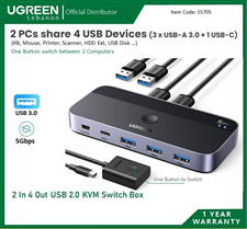 Hộp chuyển đổi USB 3.0 2 máy tính dùng chung 4 thiết bị (3 x USB-A 3.0 + 1 USB-C) CM662-15705