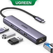 Hub chia USB - C ra 3 cổng USB 3.0 Type-A kèm Lan Gigabit, vỏ nhôm chính hãng Ugreen 60600
