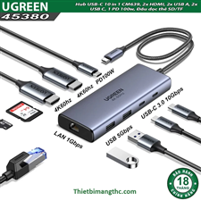 Hub Type C 10 in 1 sang HDMI 4K@60Hz, Type-C, USB 3.0, SD,TF, Lan Gigabit Ugreen 45380 cao cấp