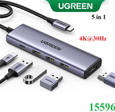 Hub USB C  5 trong 1 ra HDMI 4K@30Hz, USB-A x3, Sạc PD 100W Ugreen 15596 cao cấp