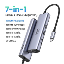 Hub USB C 7 in 1 USB Type-C ra HDMI 4K@60hz/USB/LAN Gigabit/PD100W/SD/TF Ugreen 60515 cao cấp