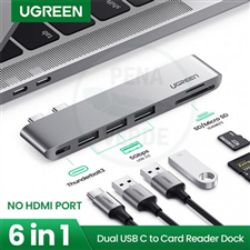 Hub USB - C cho MacBook 2 cổng USB-C ra 3 cổng USB3.0-A+SD+TF+PD Ugreen 60560