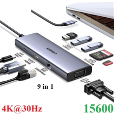 Hub USB C sang 3 USB 3.0 A+HDMI+VGA+RJ45 Gigabit+SD/TF+PD 4K@30Hz with PD CM498 15600